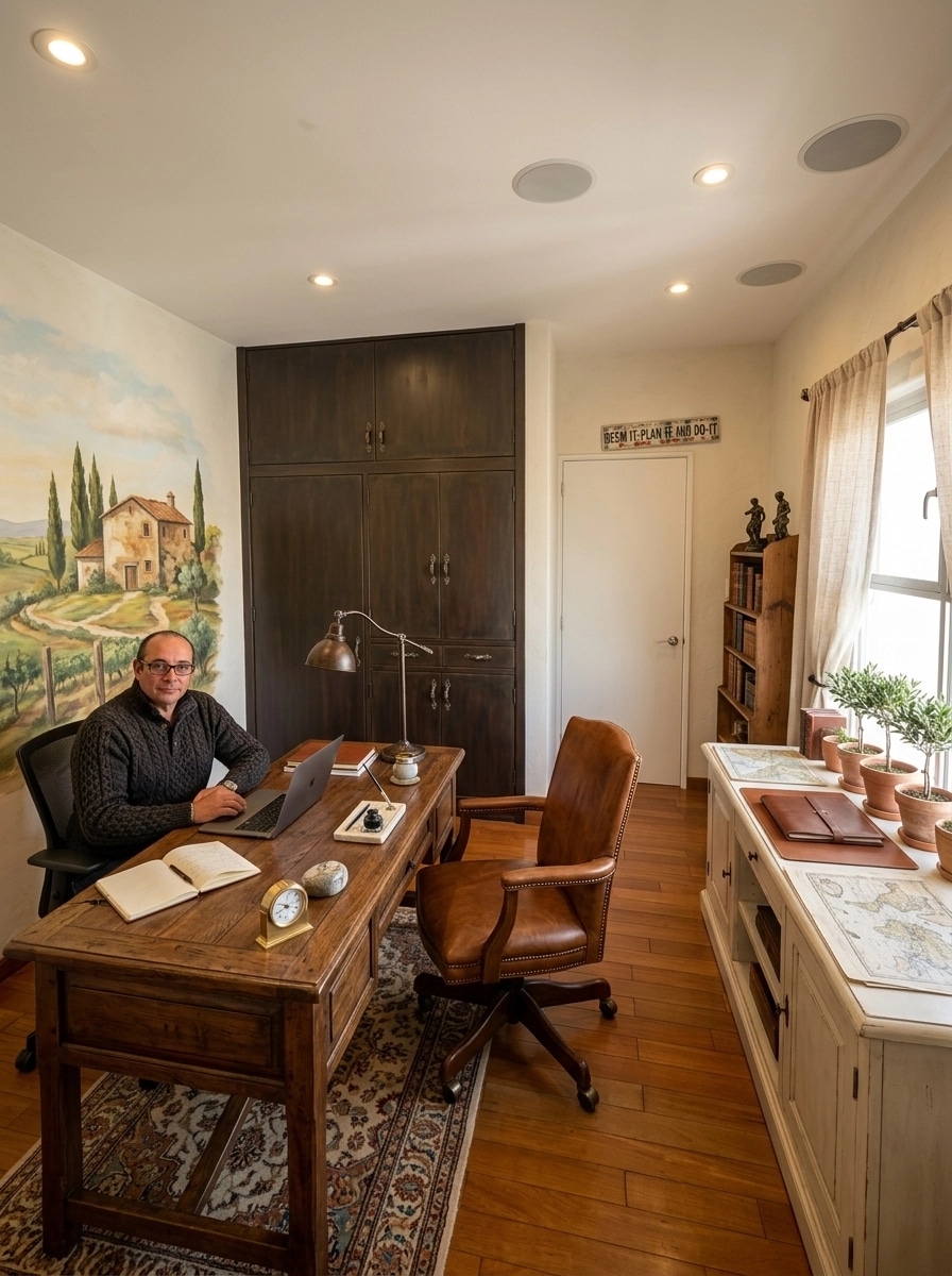 Office interior in Mediterranean style — photo by GenRoom AI