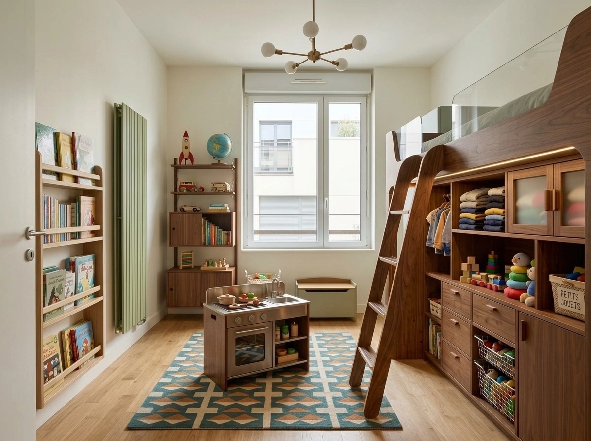 Mid-Century Modern Kids Room design — interior photo by GenRoom AI