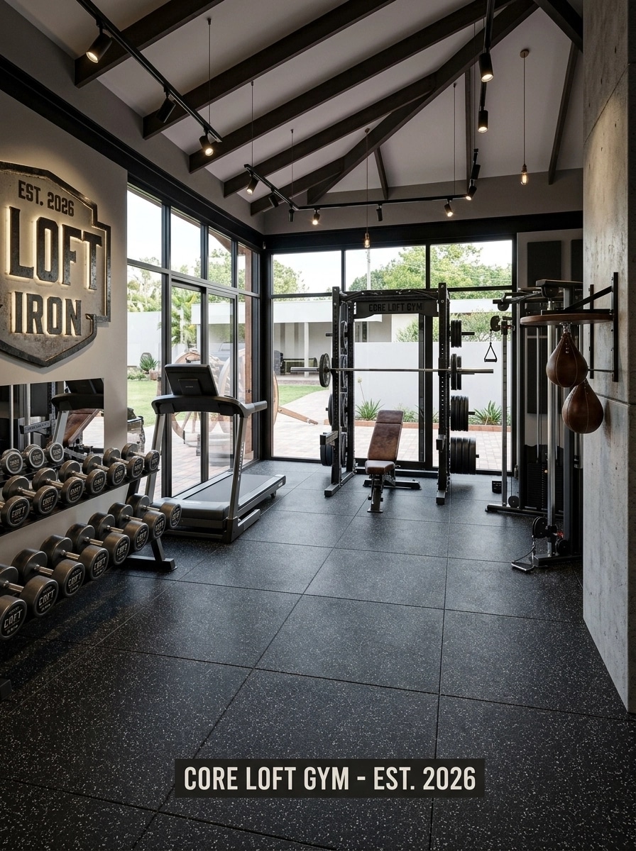 Interior design in Loft / Industrial style — gym by GenRoom AI