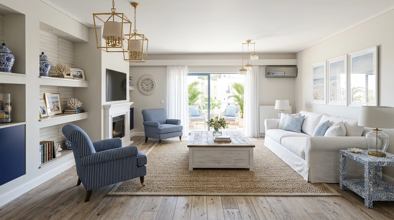 Interior design in Coastal / Hamptons style — Living Room by GenRoom AI