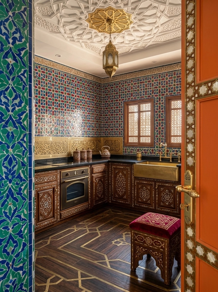 Kitchen interior in Islamic Geometric style — photo by GenRoom AI