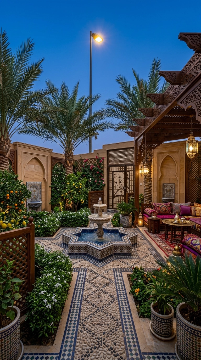 Yard design in Arabian Courtyard style — photo by GenRoom AI