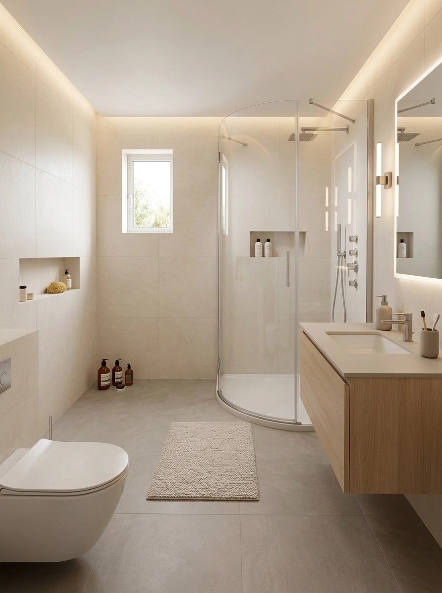 Bathroom interior in Minimalism style — photo by GenRoom AI