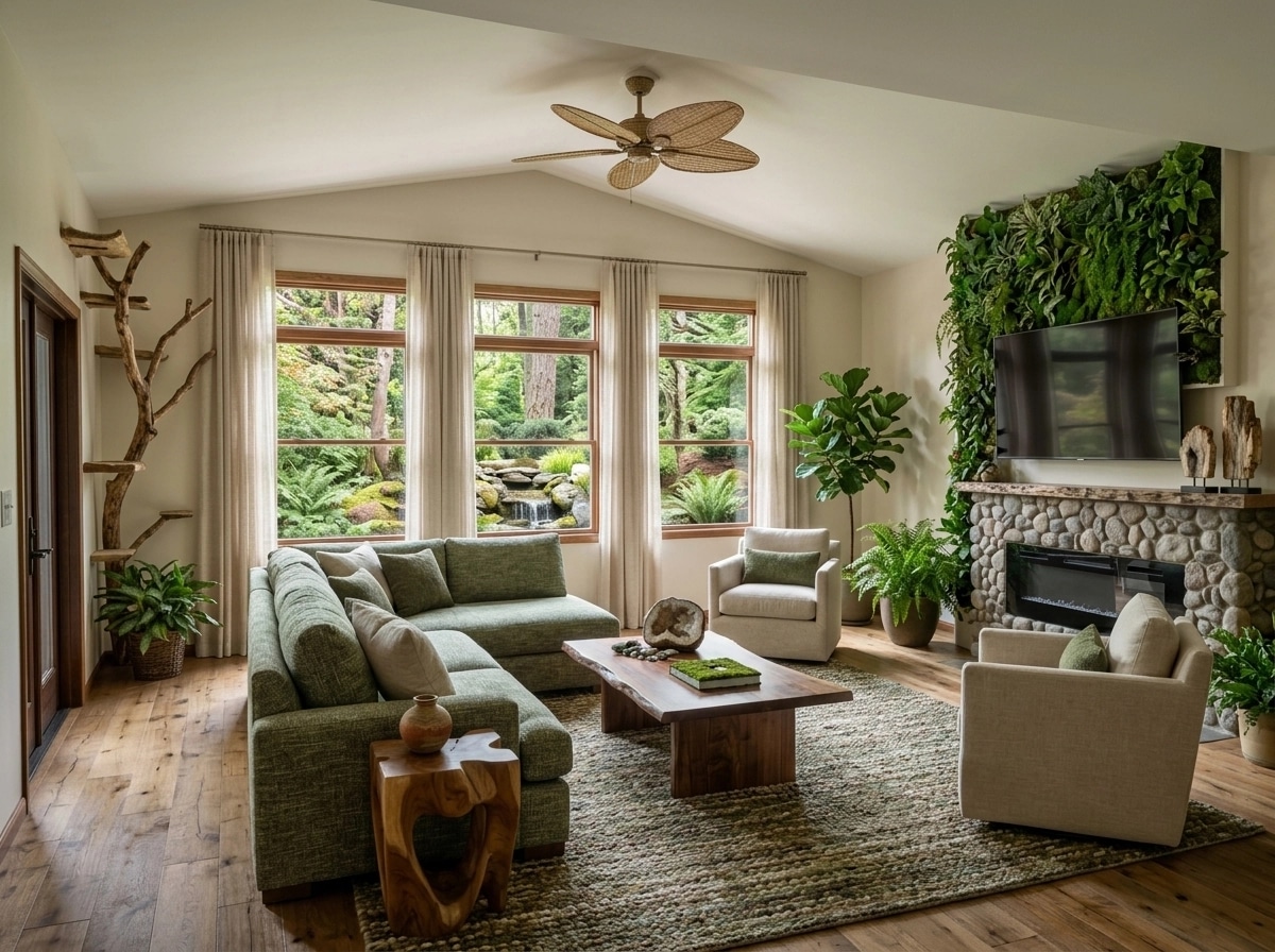 Design de interiores em estilo Biophilic — Sala de Estar por GenRoom AI