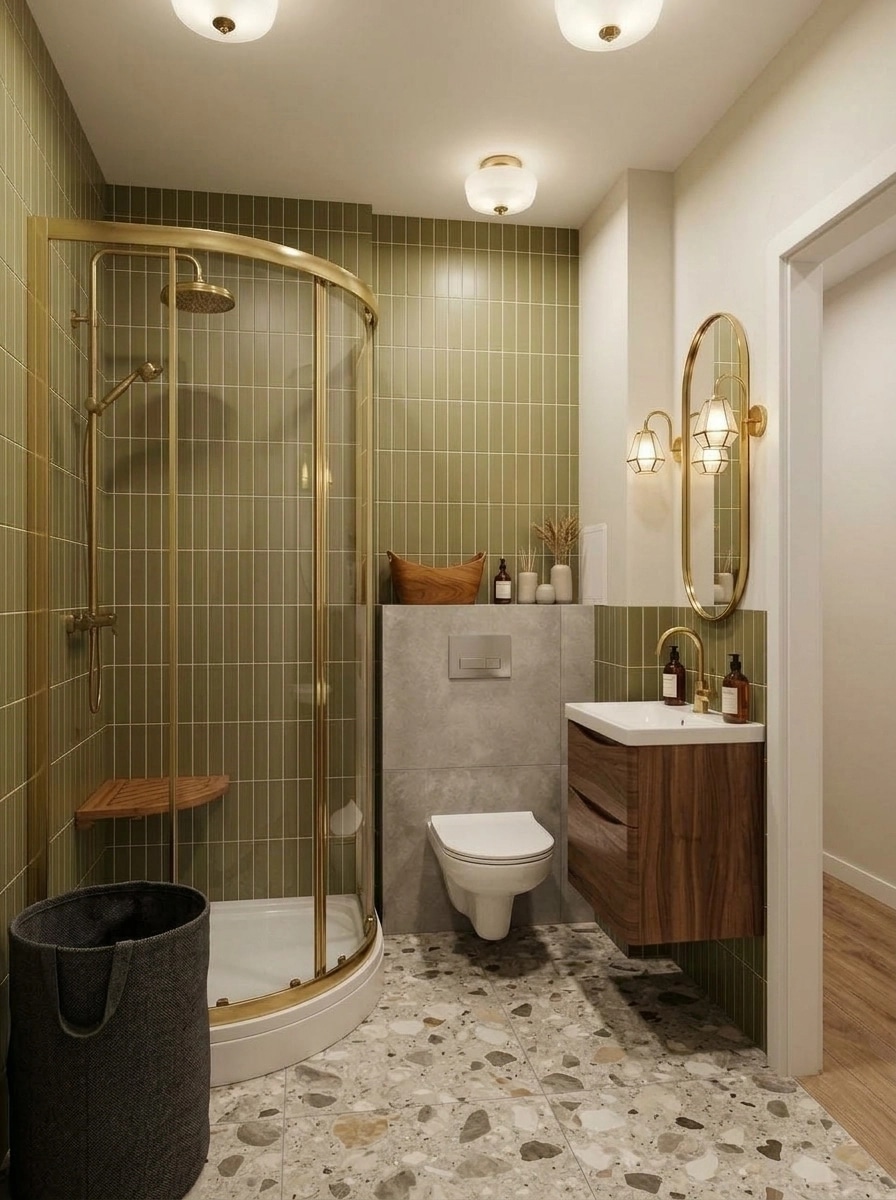 Bathroom interior in Mid-Century Modern style — photo by GenRoom AI