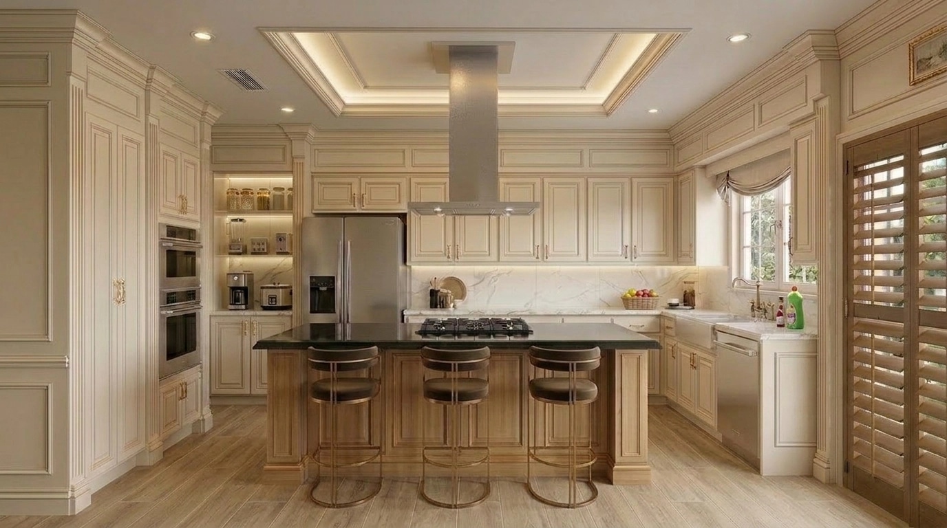 Kitchen interior in Neoclassic style — photo by GenRoom AI