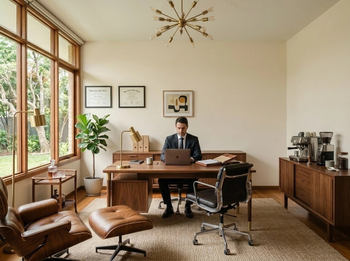 Office interior in Mid-Century Modern style — photo by GenRoom AI