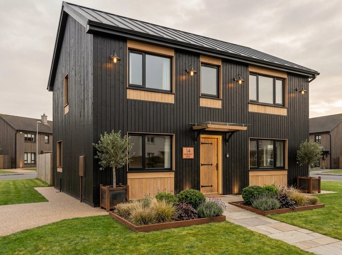 Facade design in Barnhouse Facade style — photo by GenRoom AI