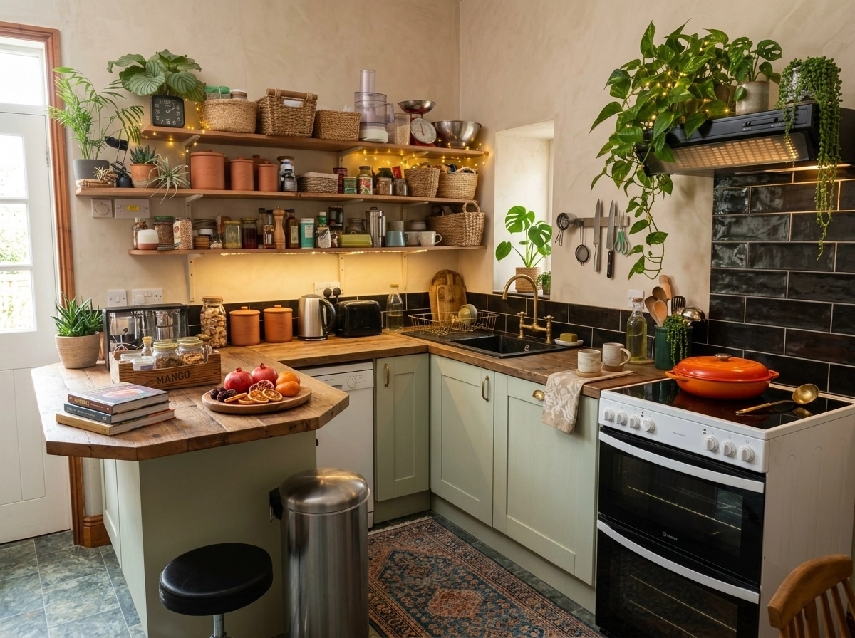 Kitchen interior in Bohemian style — photo by GenRoom AI