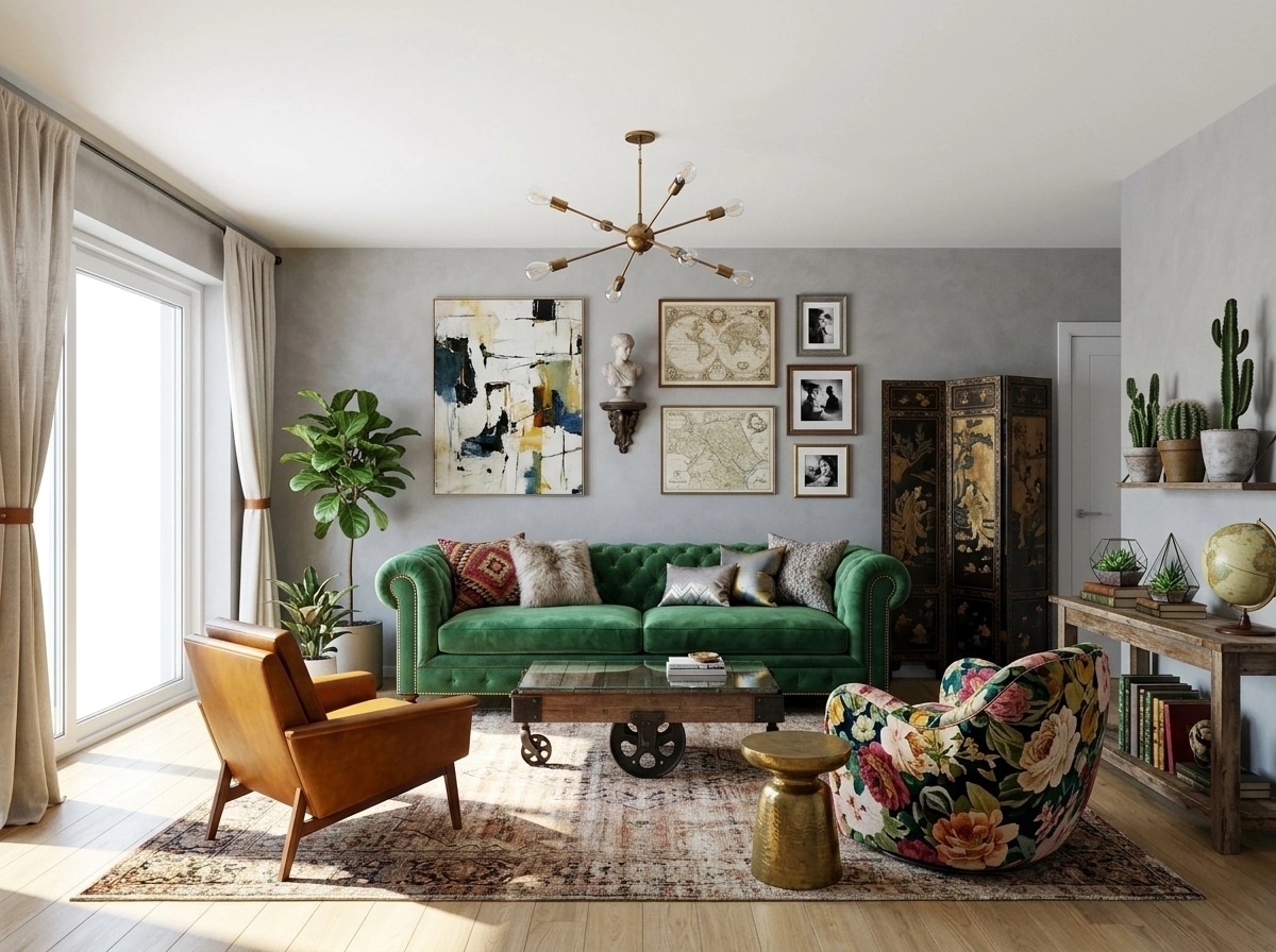 Design d'intérieur en style Eclectic — Salon par GenRoom AI