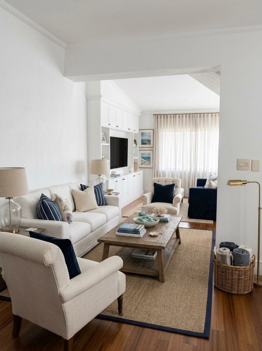Coastal / Hamptons Sala de Estar design — interior photo by GenRoom AI