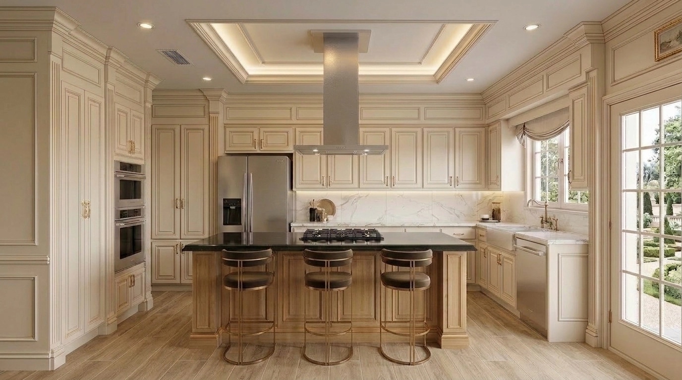 Kitchen interior in Neoclassic style — photo by GenRoom AI