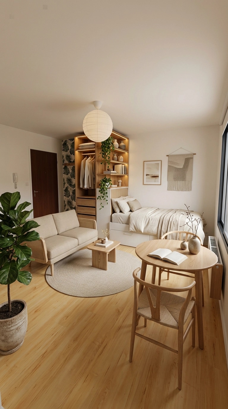 Interior design in Japandi style — studio by GenRoom AI