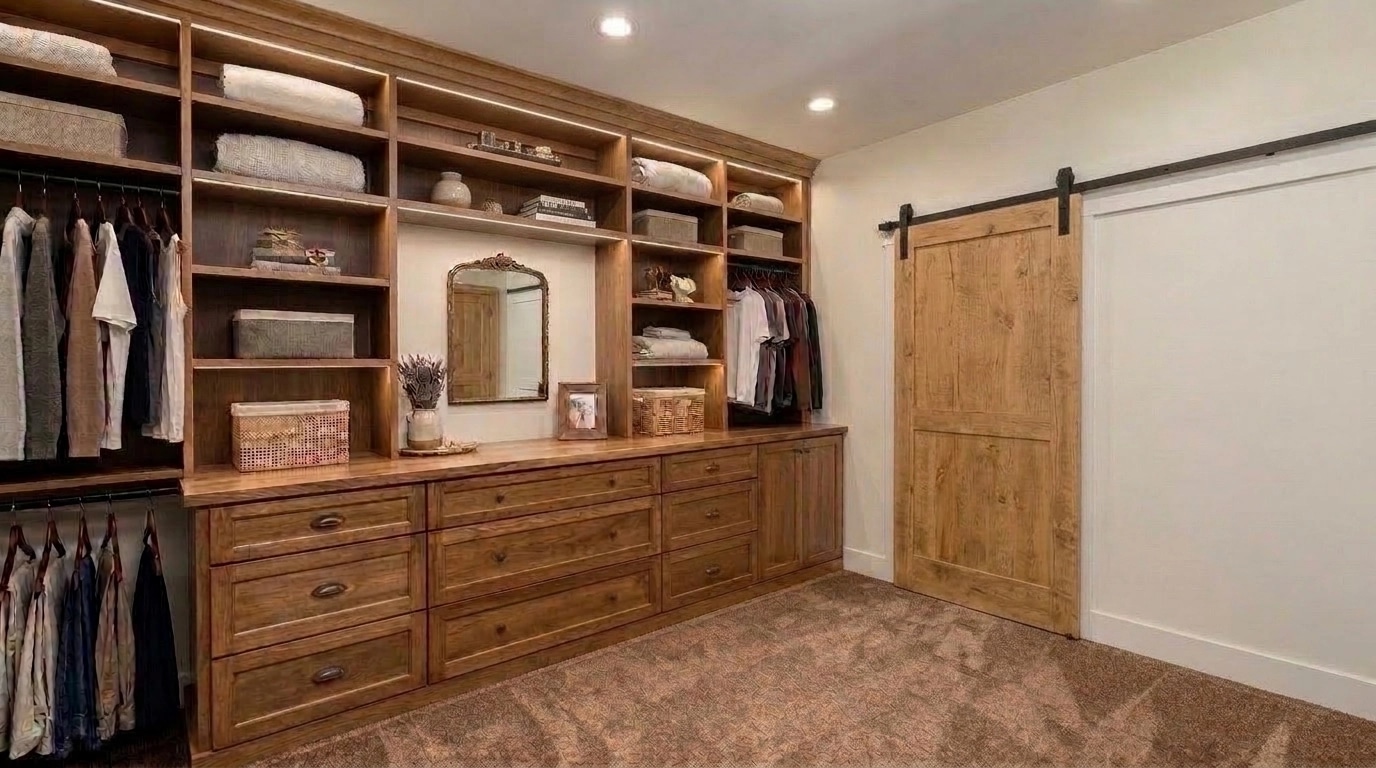 Interior design in Modern Farmhouse style — wardrobe by GenRoom AI