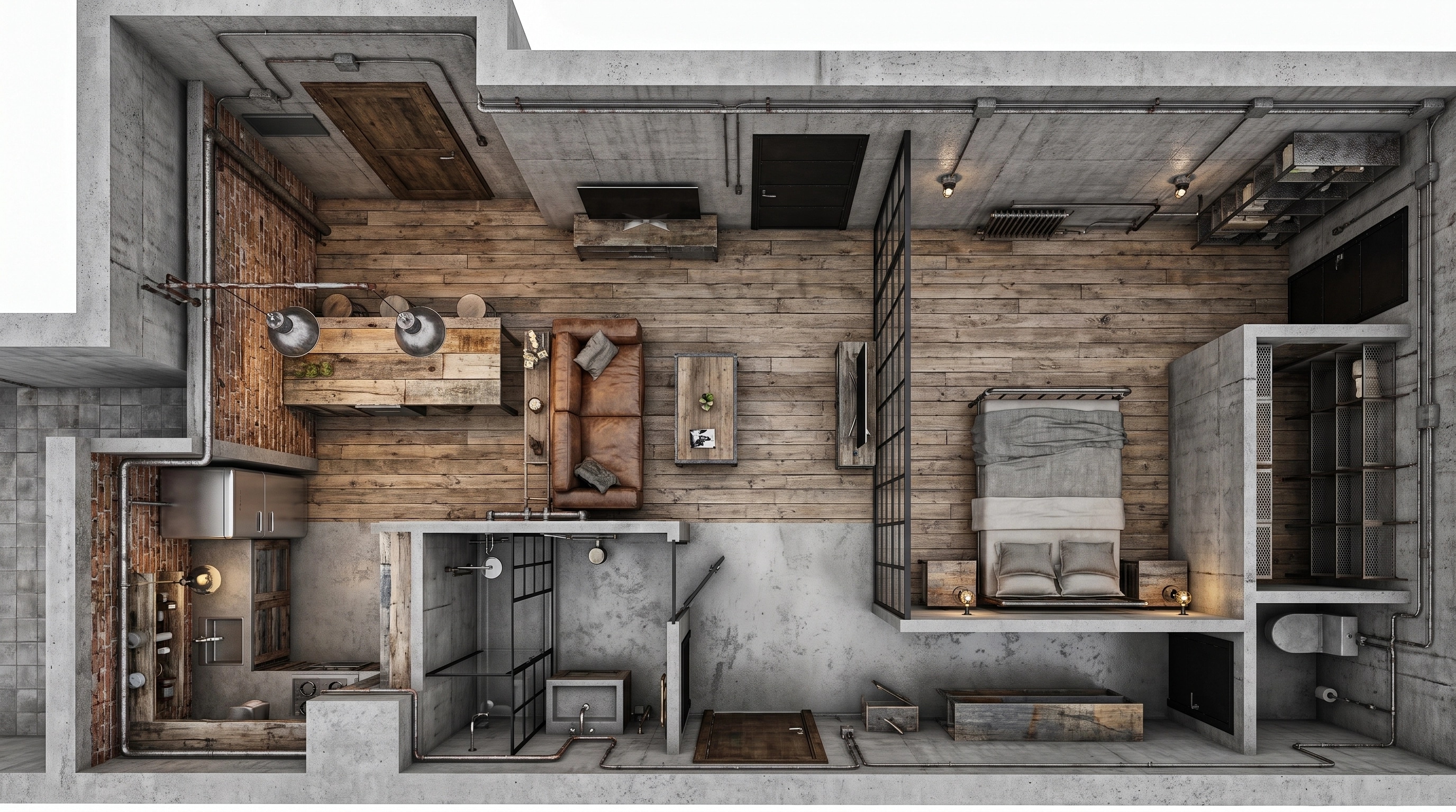 Interior design in Loft / Industrial style — Living Room by GenRoom AI