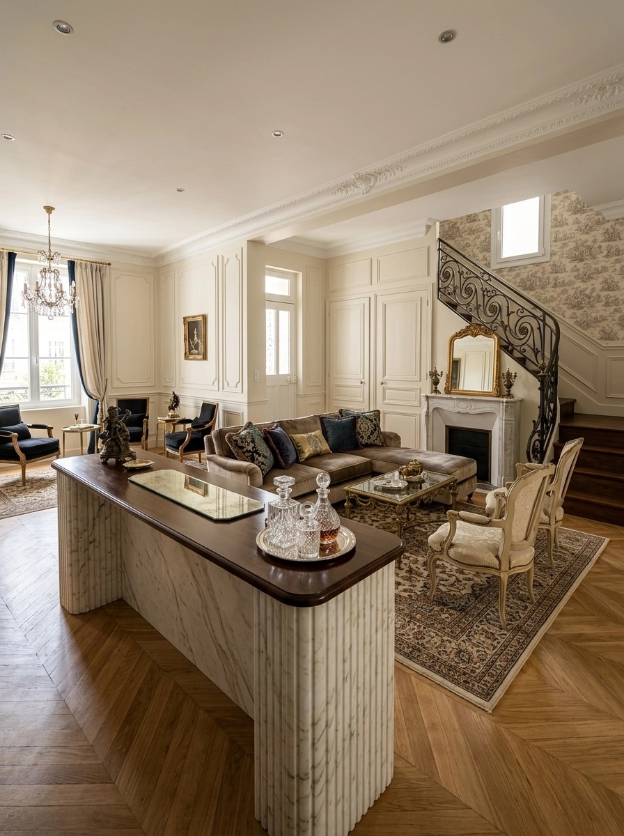 French Parisian Living Room design — interior photo by GenRoom AI