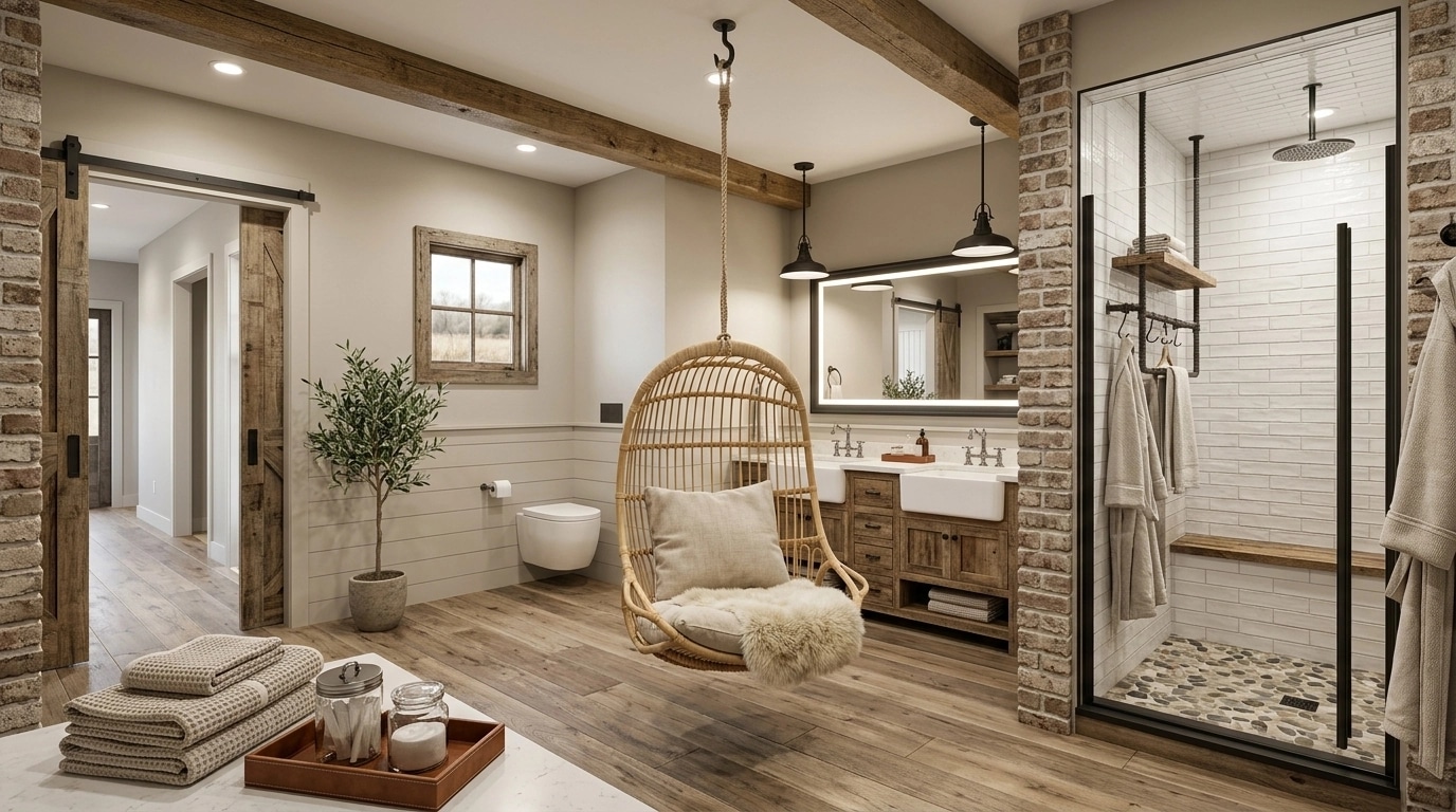 Bathroom interior in Modern Farmhouse style — photo by GenRoom AI