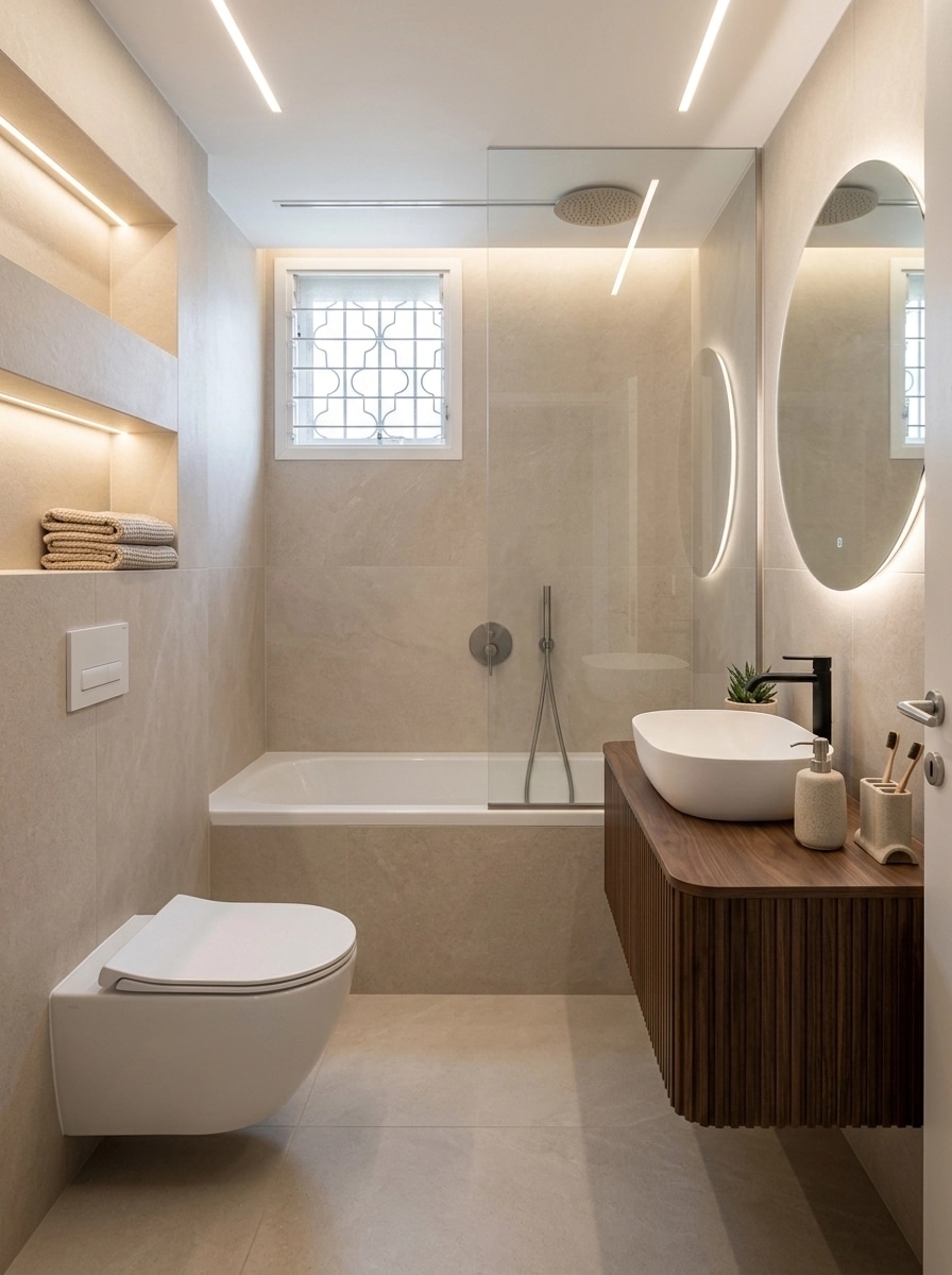 Bathroom interior in Minimalism style — photo by GenRoom AI