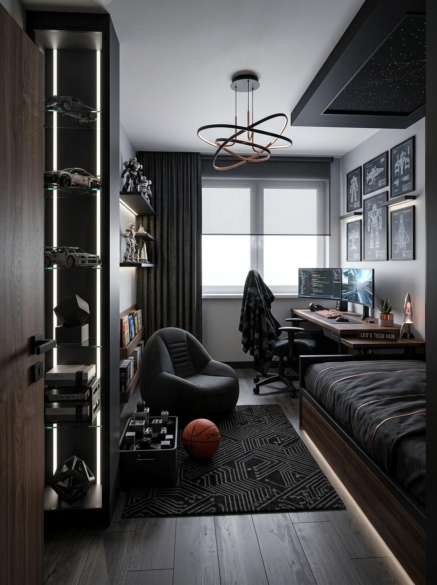 Design d'interni in stile Blacktec — Camera dei bambini di GenRoom AI