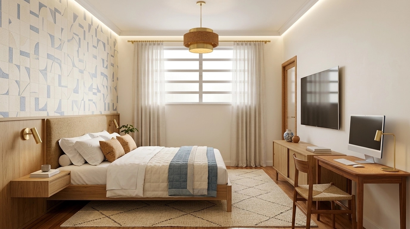 Interiördesign i stilen Portuguese Modern — Sovrum av GenRoom AI