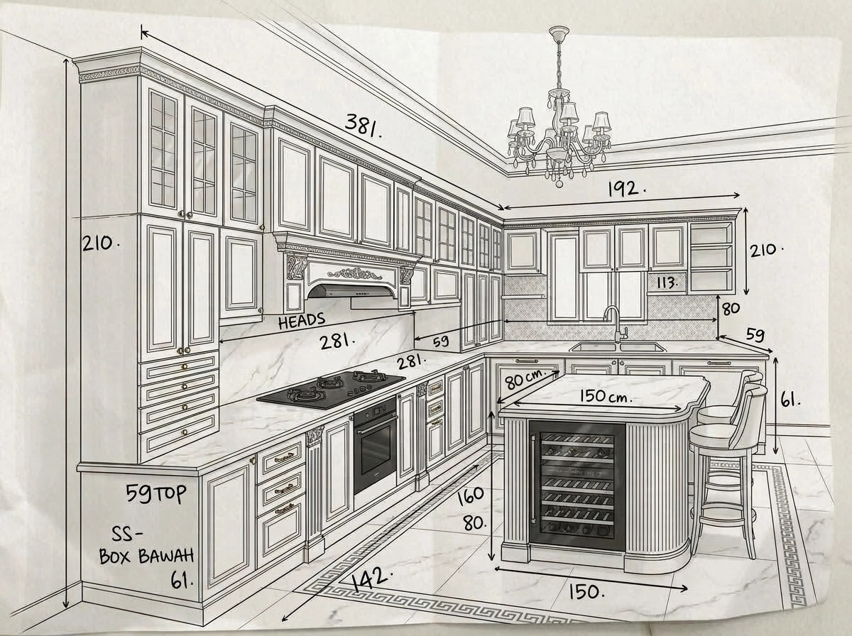Kitchen interior in Neoclassic style — photo by GenRoom AI
