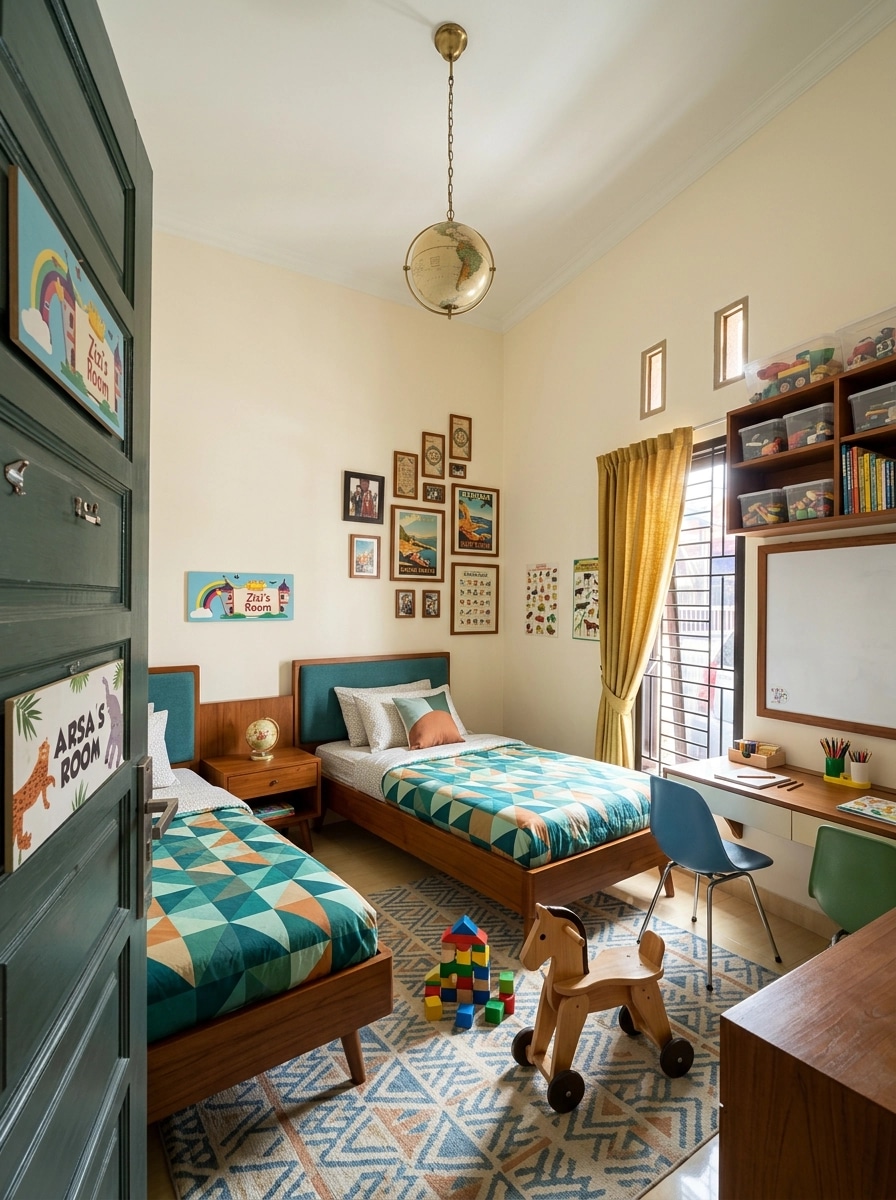 Mid-Century Modern Kids Room design — interior photo by GenRoom AI