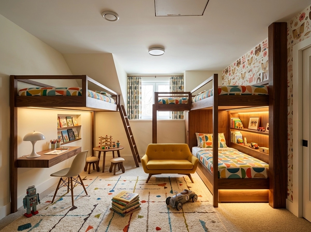 Mid-Century Modern Kids Room design — interior photo by GenRoom AI