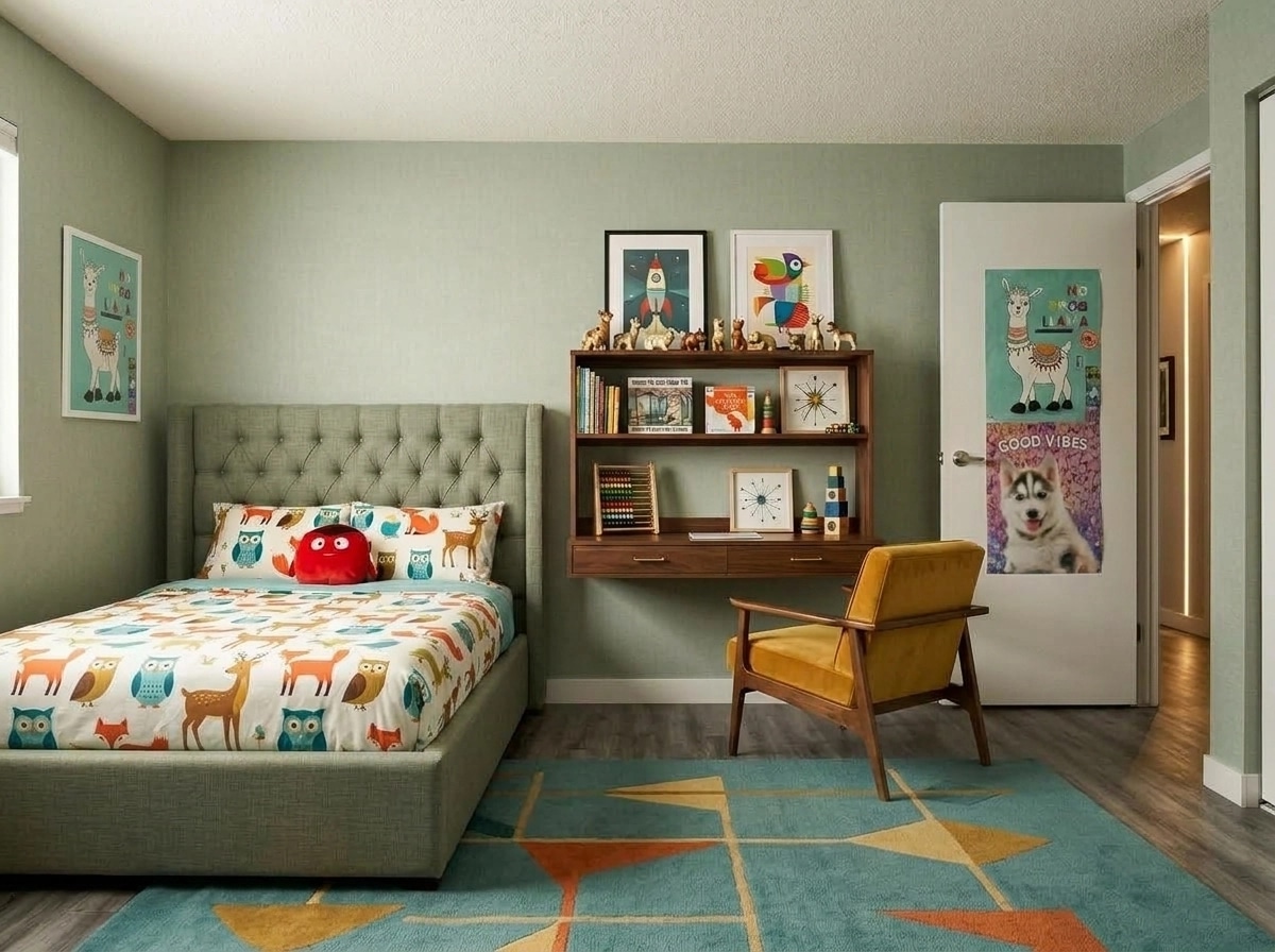 Mid-Century Modern Kids Room design — interior photo by GenRoom AI