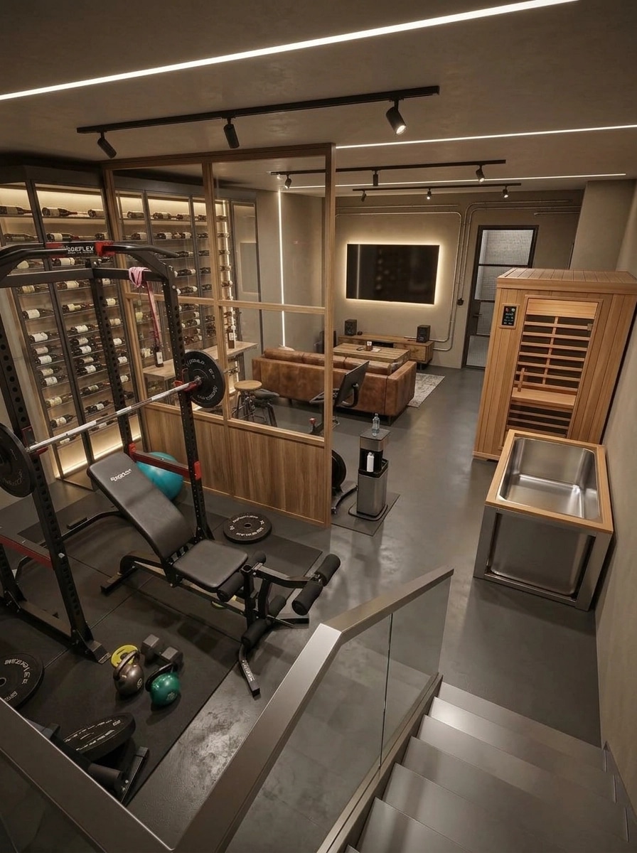 Интерьер дизайны Loft / Industrial стилінде — GenRoom AI жасаған basement
