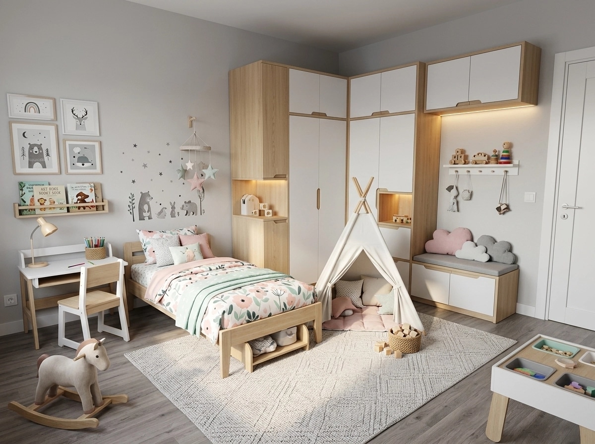 İç mekân tasarımı Scandinavian stili — Çocuk Odası GenRoom AI