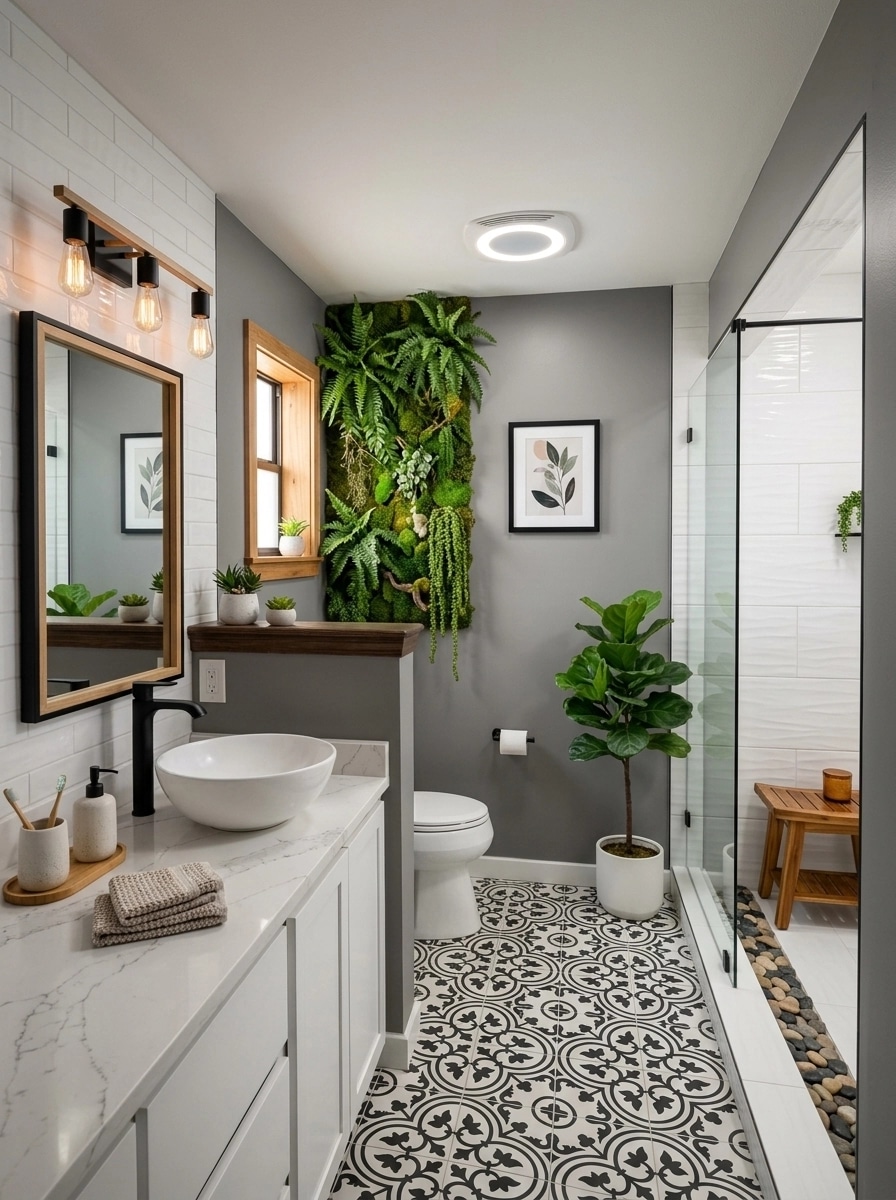 Bathroom interior in Biophilic style — photo by GenRoom AI