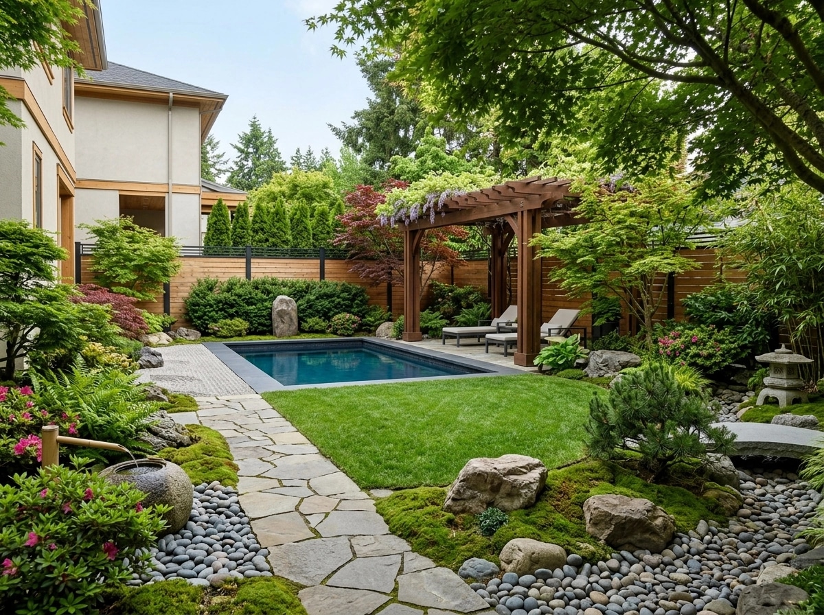Design paysager en style Japanese Garden — Jardin par GenRoom AI