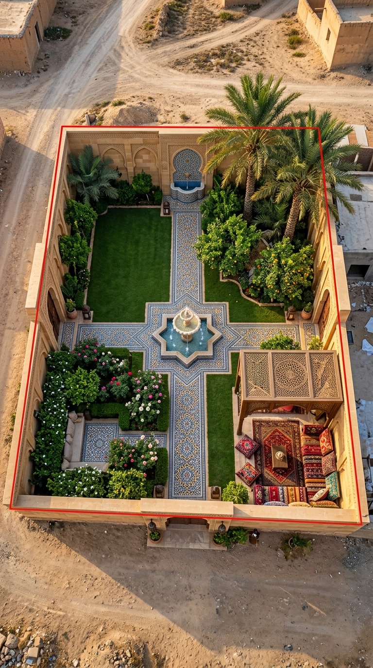 Yard design in Arabian Courtyard style — photo by GenRoom AI