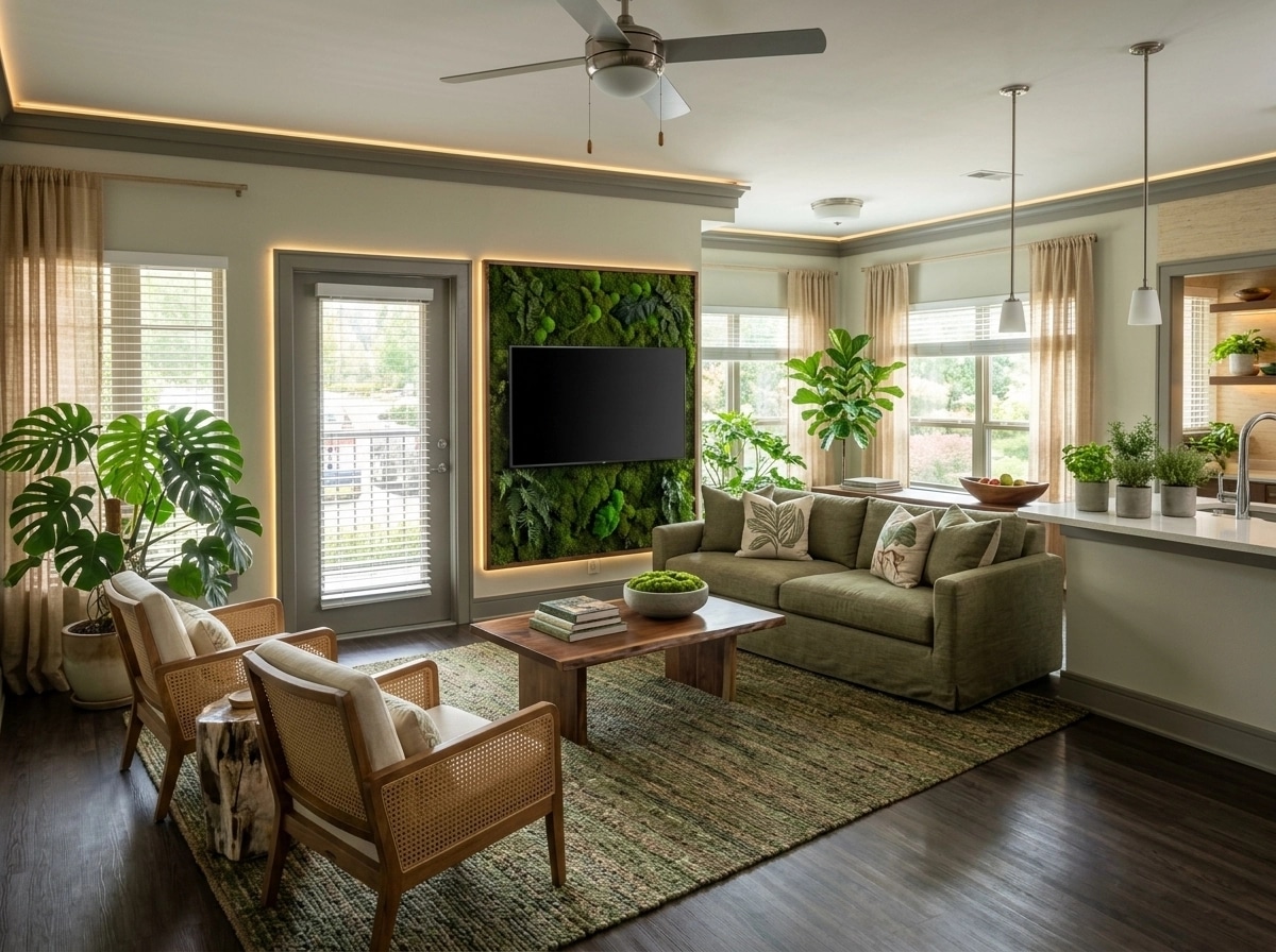 İç mekân tasarımı Biophilic stili — Oturma Odası GenRoom AI