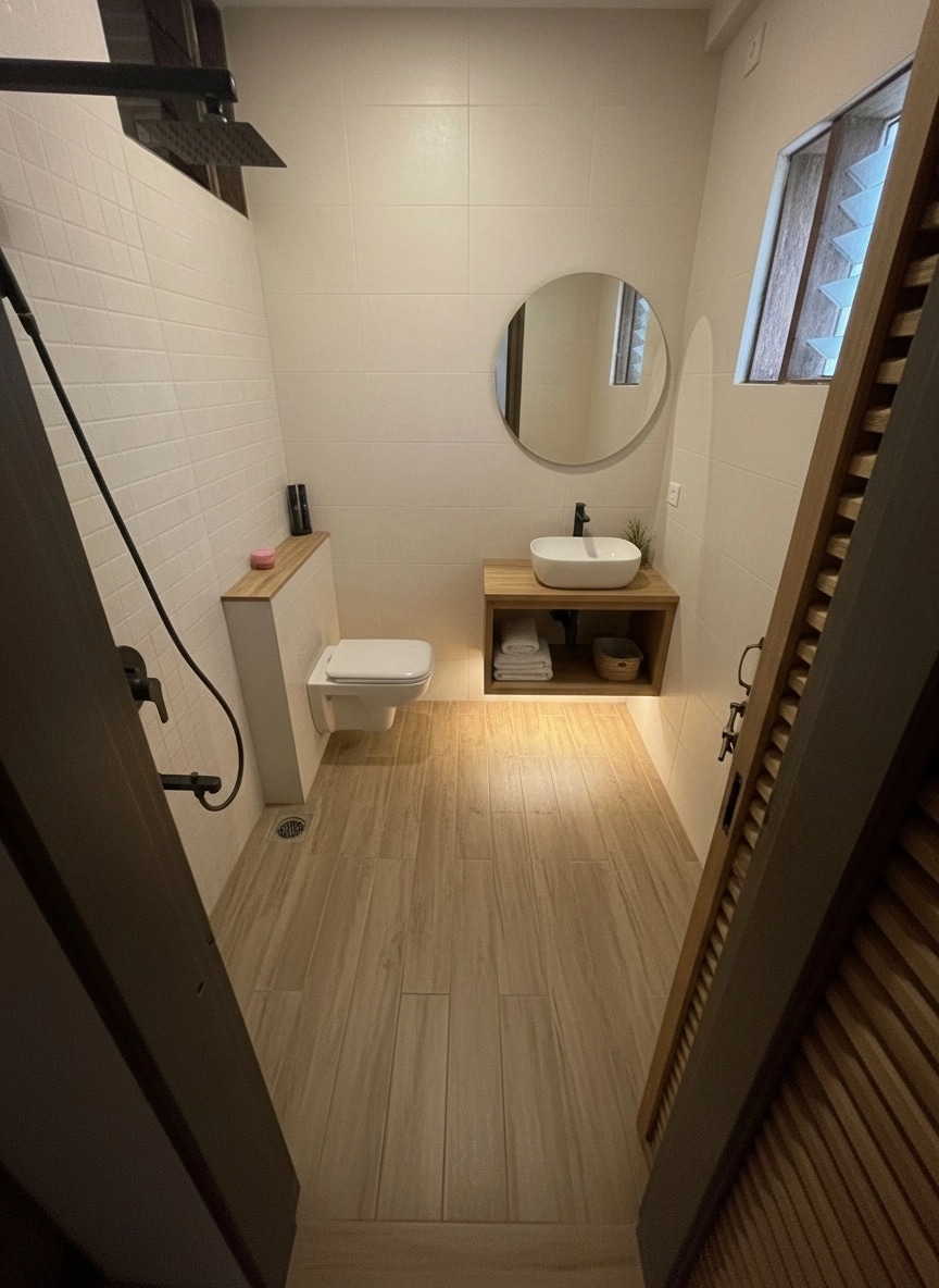 Bathroom interior in Japandi style — photo by GenRoom AI