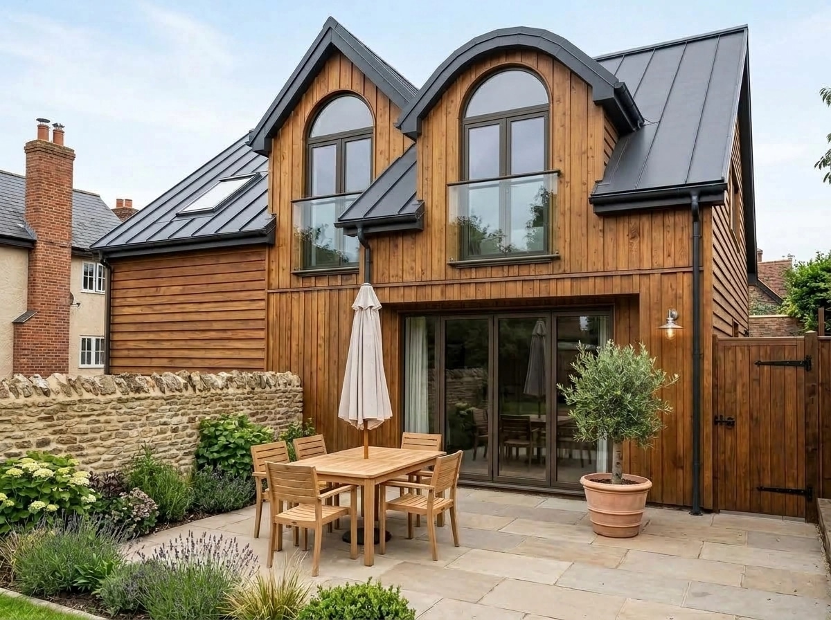 Facade design in Barnhouse Facade style — photo by GenRoom AI