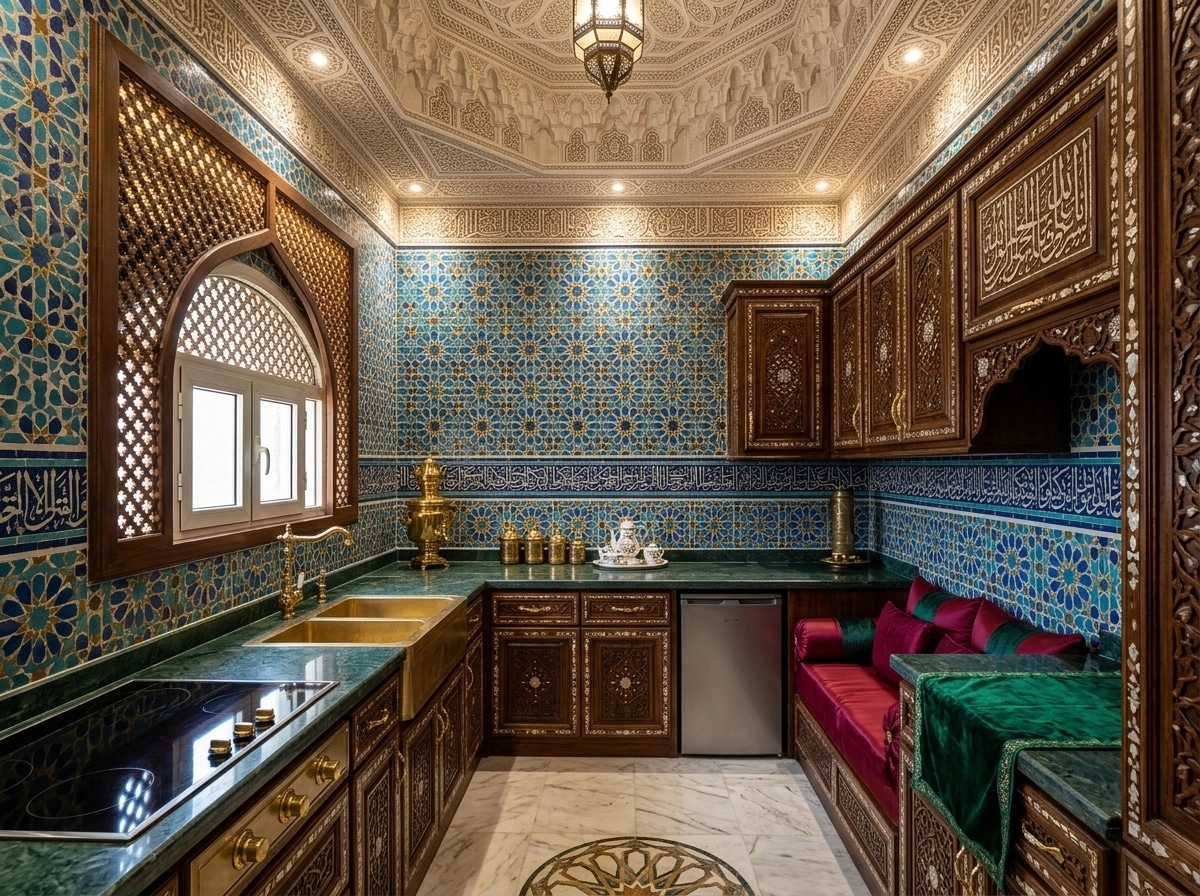 Kitchen interior in Islamic Geometric style — photo by GenRoom AI