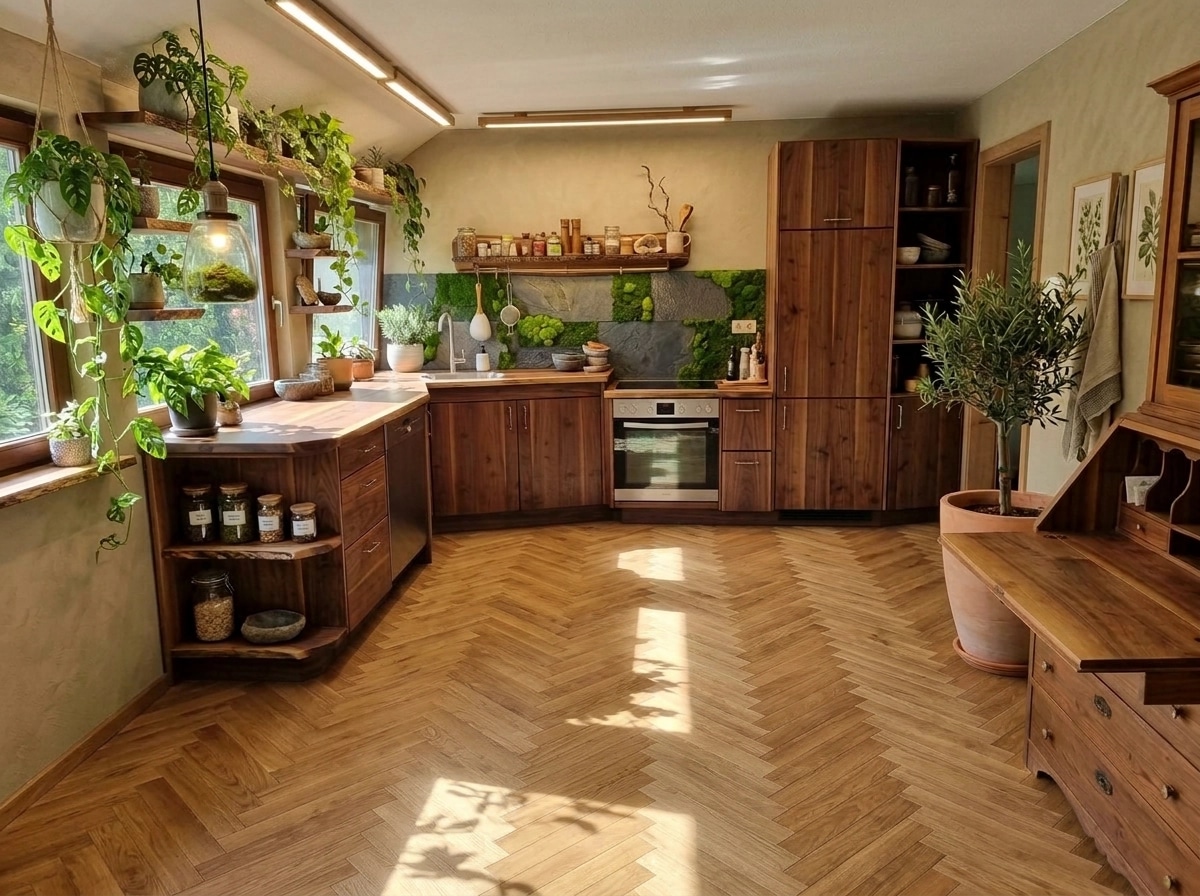 Kitchen interior in Biophilic style — photo by GenRoom AI