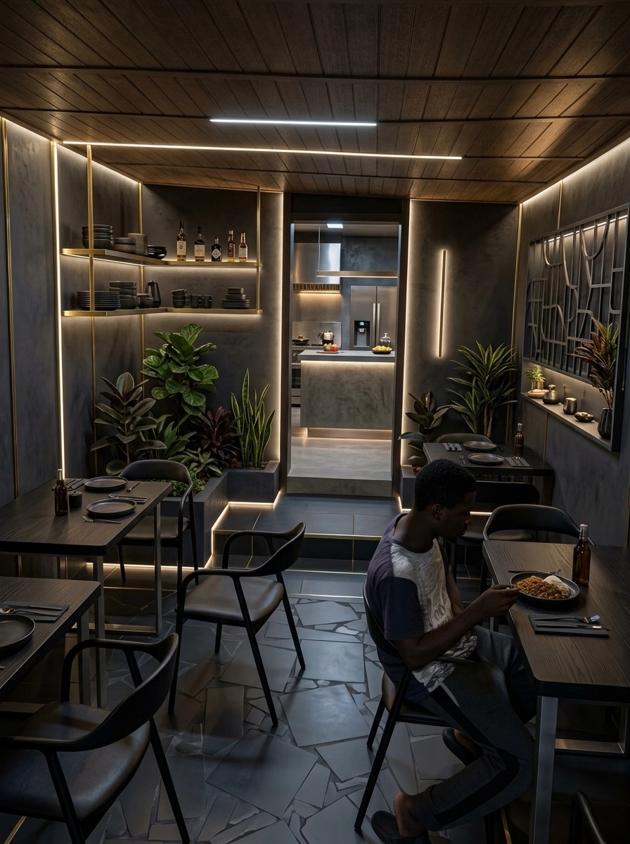Interior design in Blacktec style — restaurant by GenRoom AI