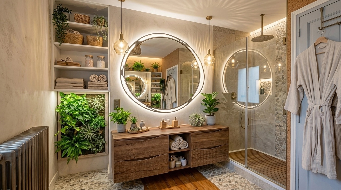 Bathroom interior in Biophilic style — photo by GenRoom AI