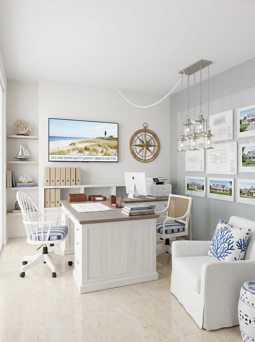 Office interior in Coastal / Hamptons style — photo by GenRoom AI