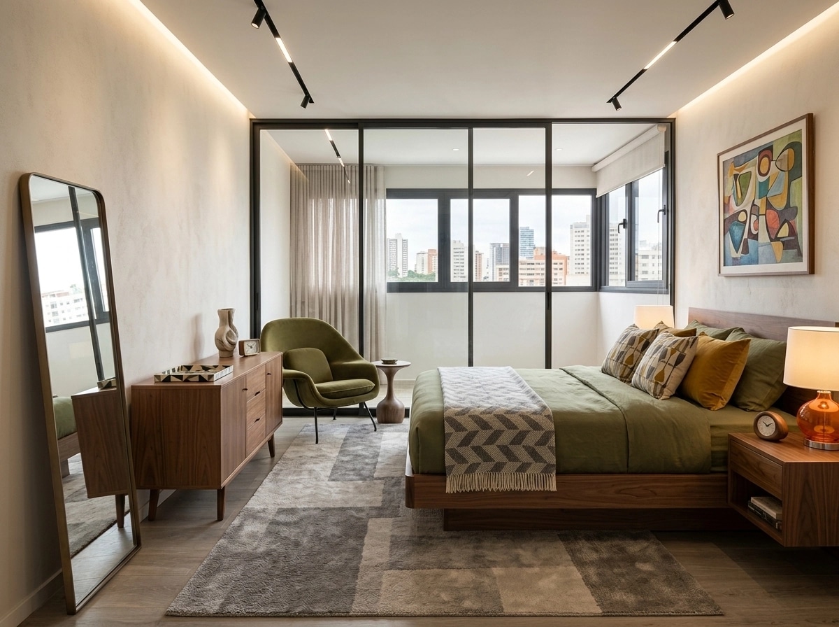 Mid-Century Modern Camera da Letto design — interior photo by GenRoom AI