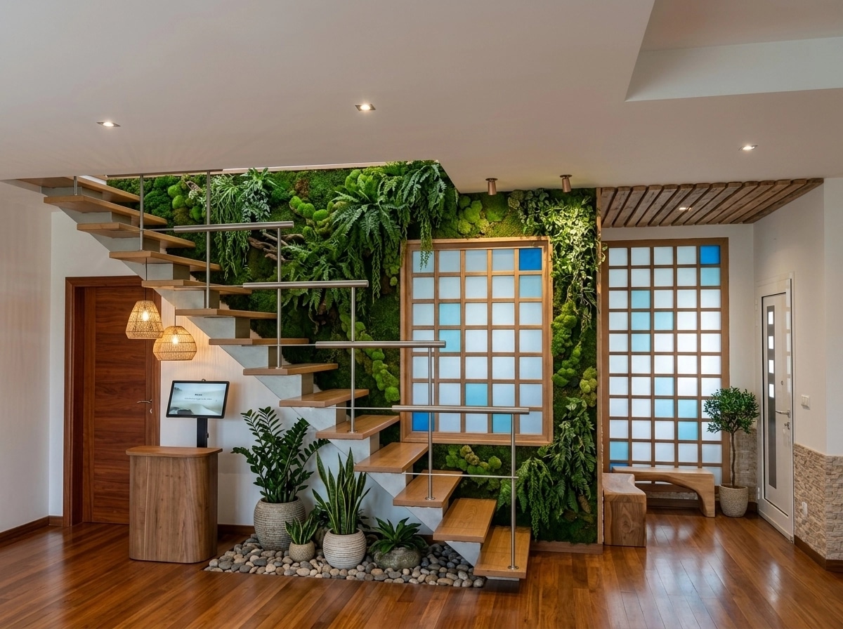 Interior design in Biophilic style — lobby by GenRoom AI