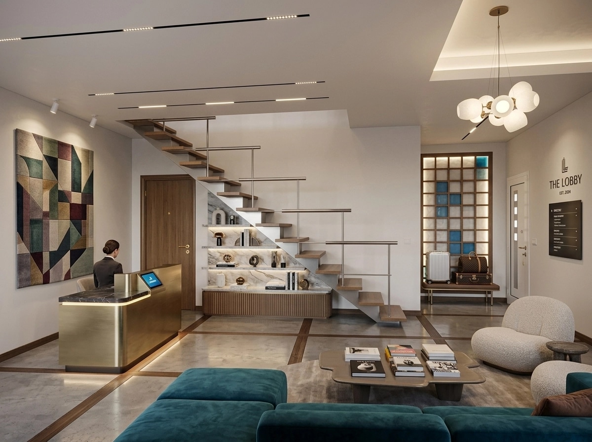 Design de interiores em estilo Contemporary — lobby por GenRoom AI