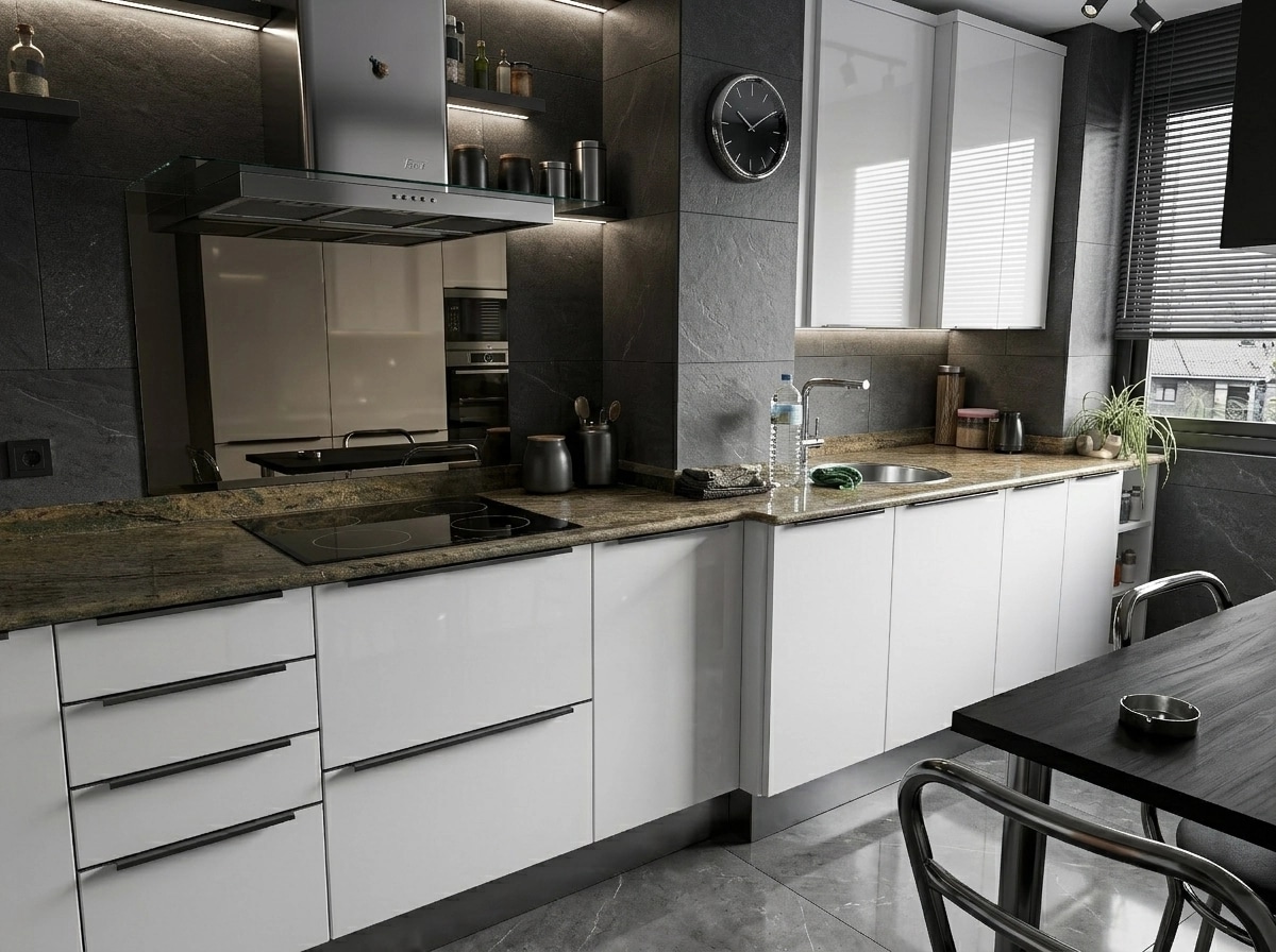 Kitchen interior in Blacktec style — photo by GenRoom AI