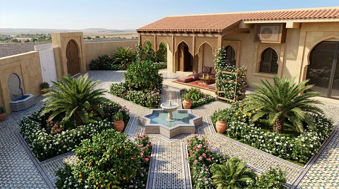 Landscape design in Arabian Courtyard style — Yard by GenRoom AI