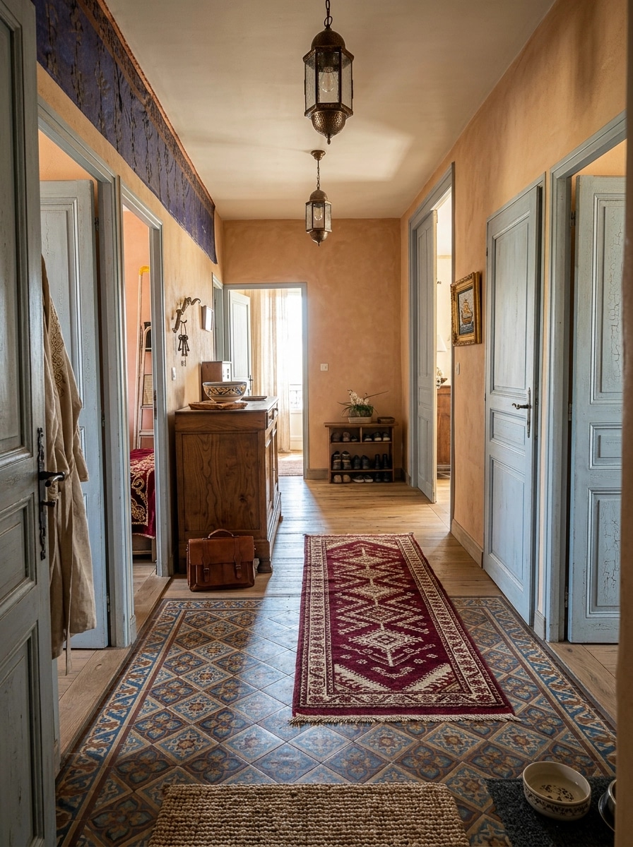 Hallway interior in Mediterranean style — photo by GenRoom AI