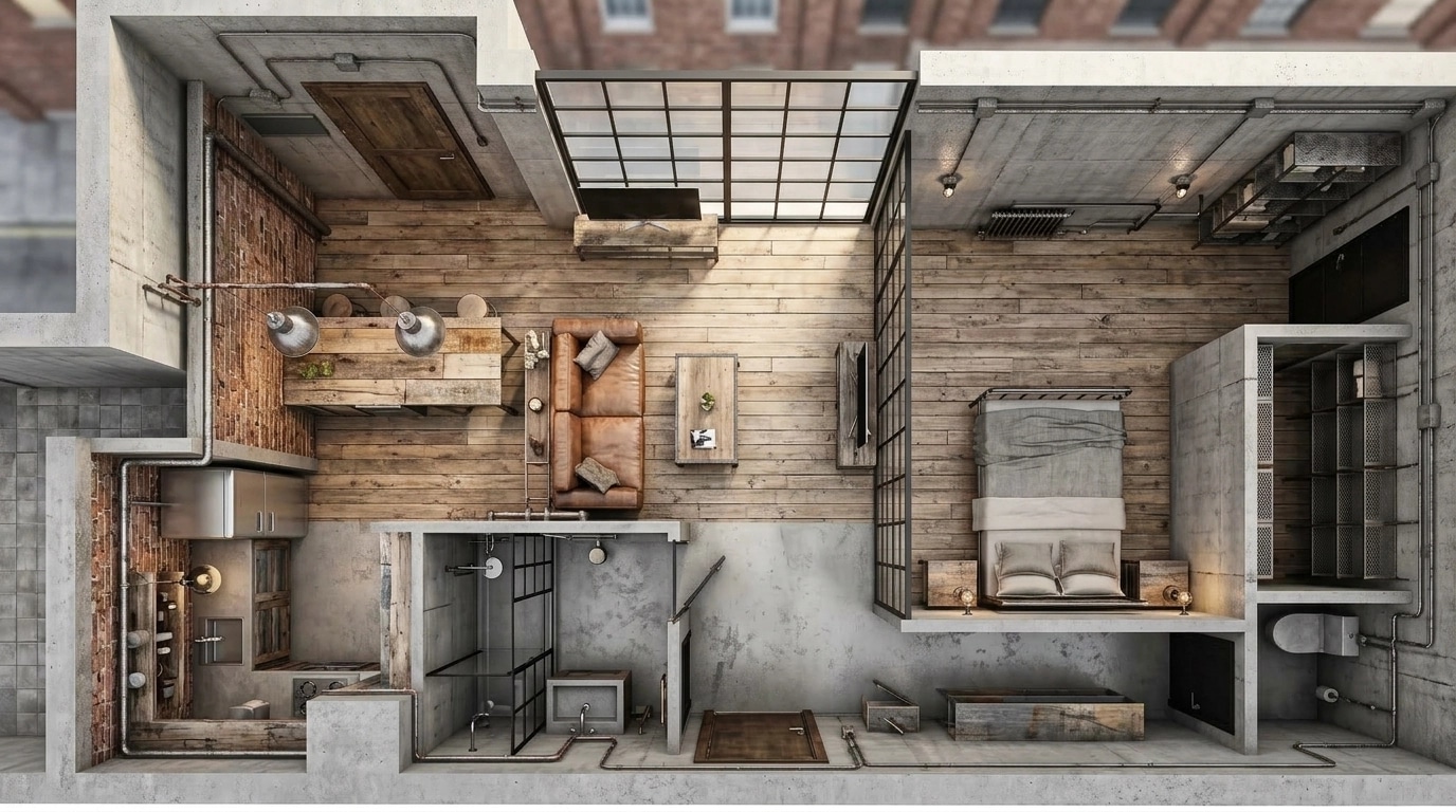 Interior design in Loft / Industrial style — Living Room by GenRoom AI