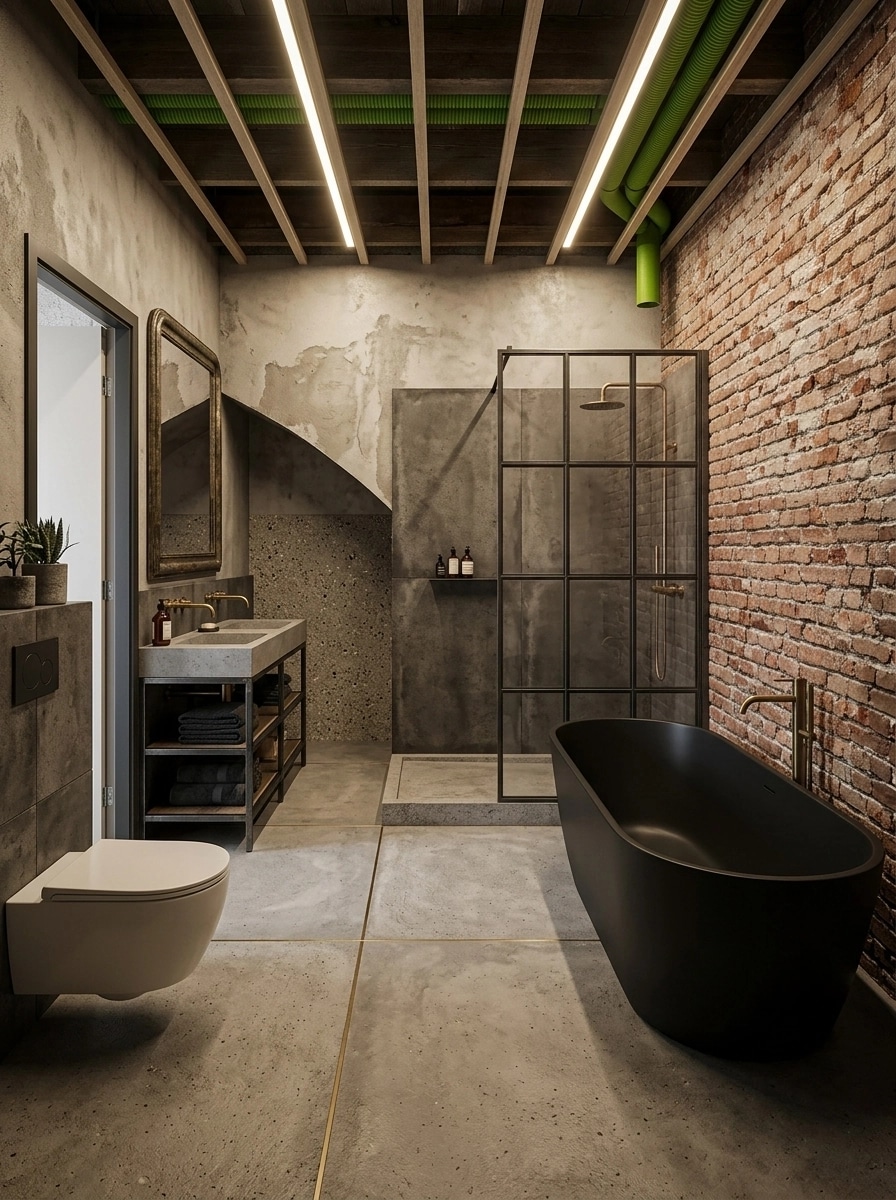 Bathroom interior in Loft / Industrial style — photo by GenRoom AI