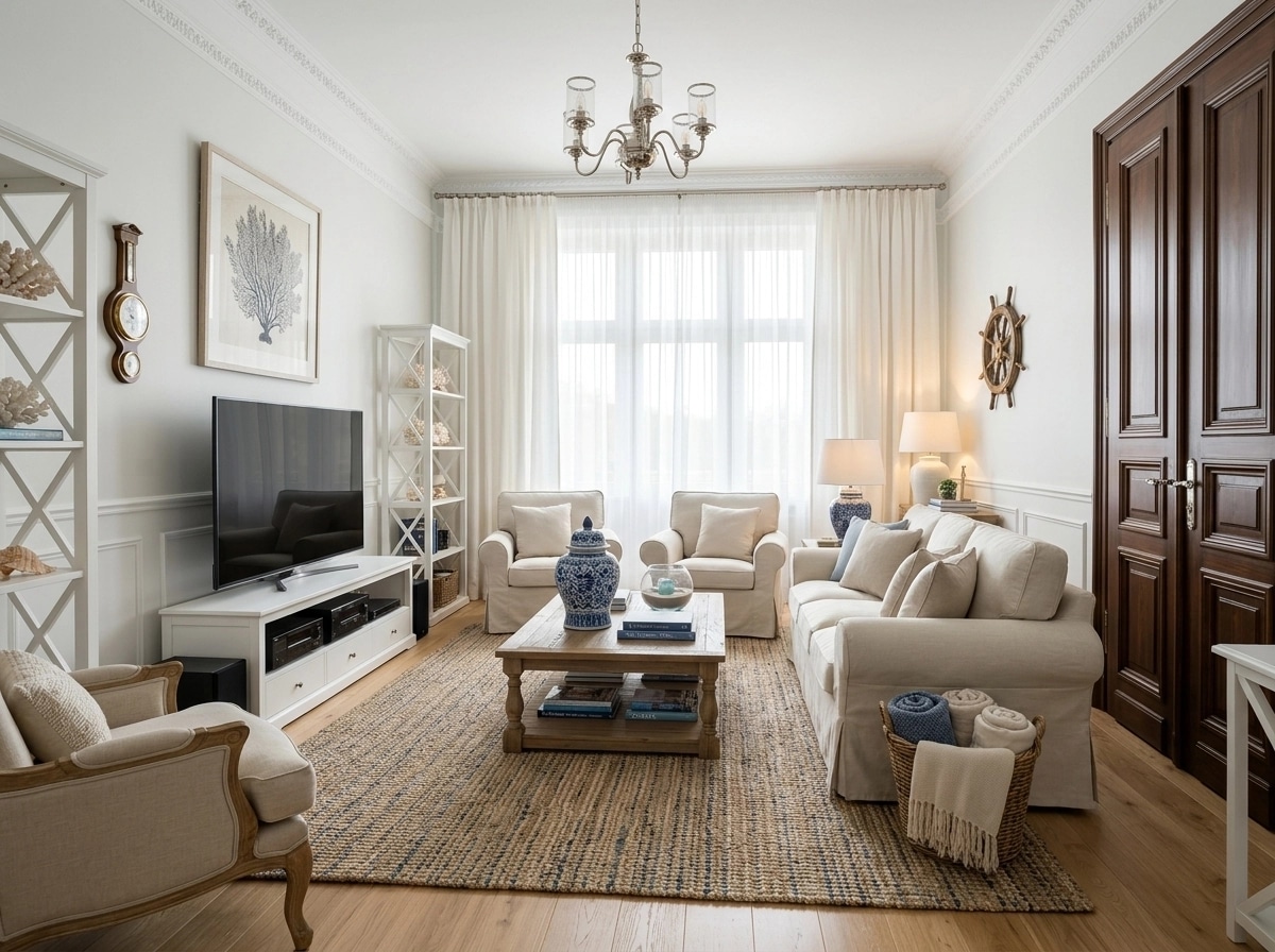 Coastal / Hamptons Sala de Estar design — interior photo by GenRoom AI